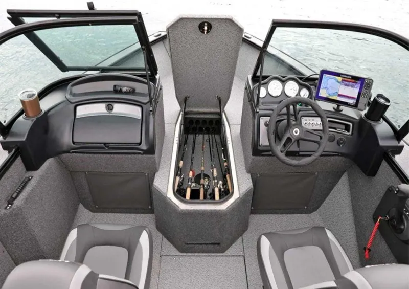 Slide: The Image of 2026 Lund 1875 Fisherman boat interior with rod storage and navigation system. - 5