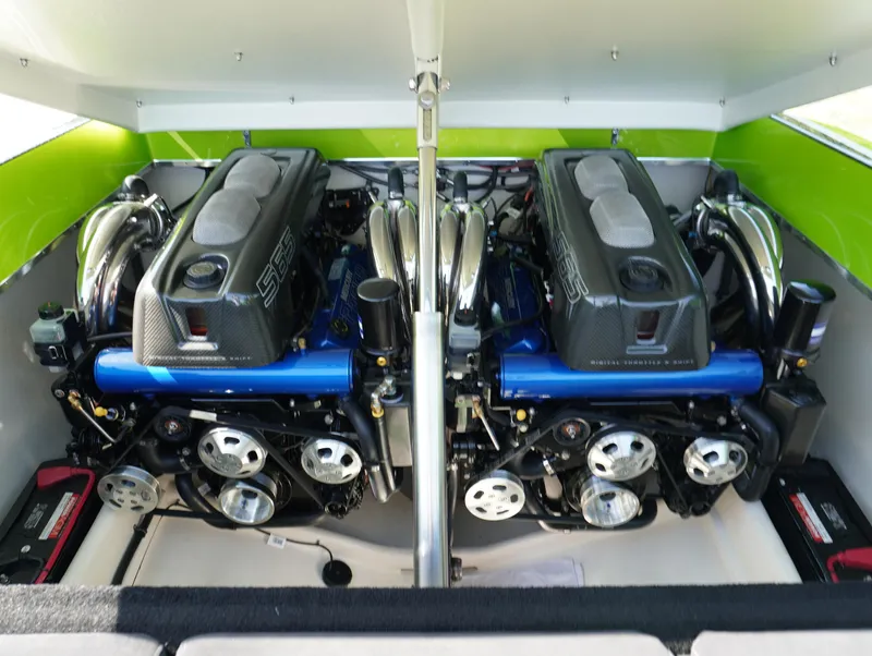 Slide: The Image of 2025 Velocity Raptor engine compartment with dual high-performance engines. - 5