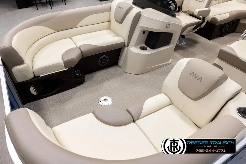 Slide: The Image of Luxurious interior of 2025 Avalon LSZ QLS pontoon boat with plush seating and modern design. - 10