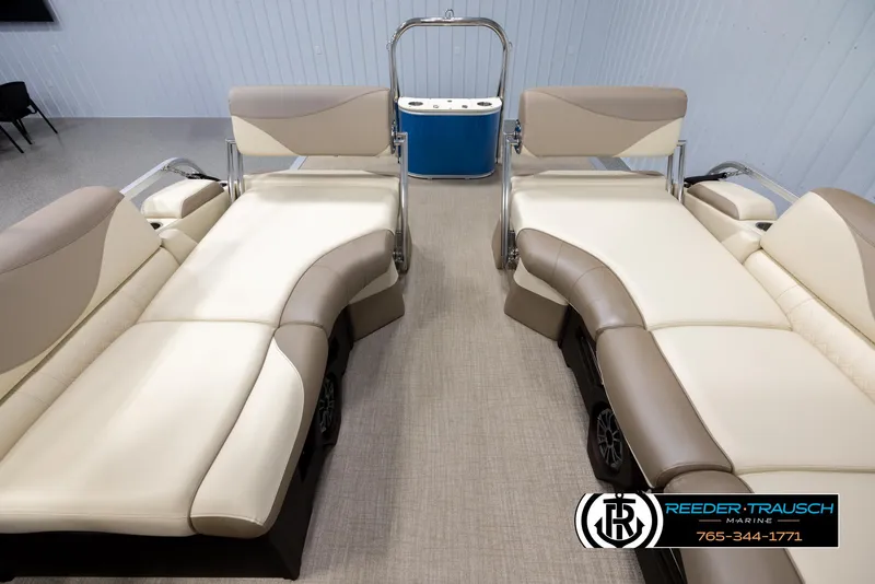 Slide: The Image of Luxurious interior of 2025 Avalon LSZ QLS pontoon boat with plush seating and modern design. - 15