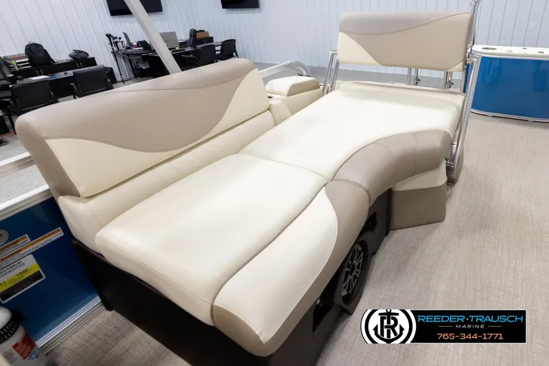Slide: The Image of Luxurious seating on 2025 Avalon LSZ QLS boat, featuring beige and cream upholstery. - 23