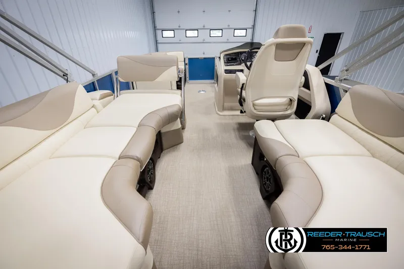 Slide: The Image of Luxurious interior of 2025 Avalon LSZ QLS pontoon boat with plush seating. - 27
