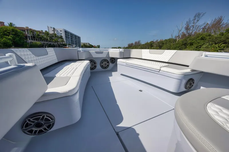 Slide: The Image of 2025 Contender 44 ST boat interior with spacious seating and modern design. - 10