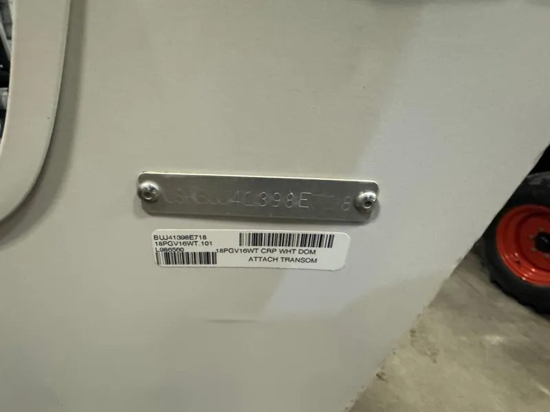 Slide: The Image of 2018 Tracker Pro Guide V-16 WT boat identification plate and barcode label. - 5