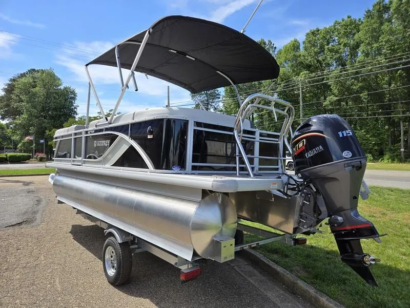 Slide: The Image of 2025 Godfrey Sweetwater 2086 C pontoon boat with Yamaha 115 engine on trailer. - 5