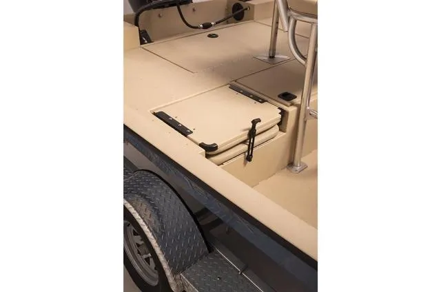 Slide: The Image of Top view of 2023 G3 BAY 18T GX boat with organized seating and storage compartments. - 3