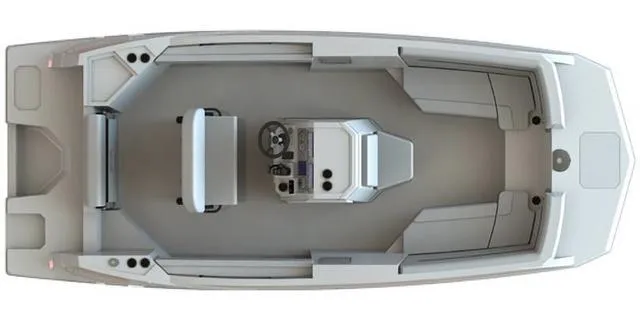 Slide: The Image of 2024 Starcraft SVX 211 CC boat interior, top view, showcasing seating and console layout. - 2