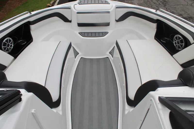 Slide: The Image of 2019 Yamaha Boats 242 Limited S interior with sleek seating and modern design. - 11