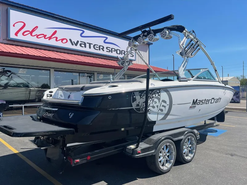 Slide: The Image of 2008 MasterCraft X35 boat on trailer at Idaho Water Sports dealership. - 4