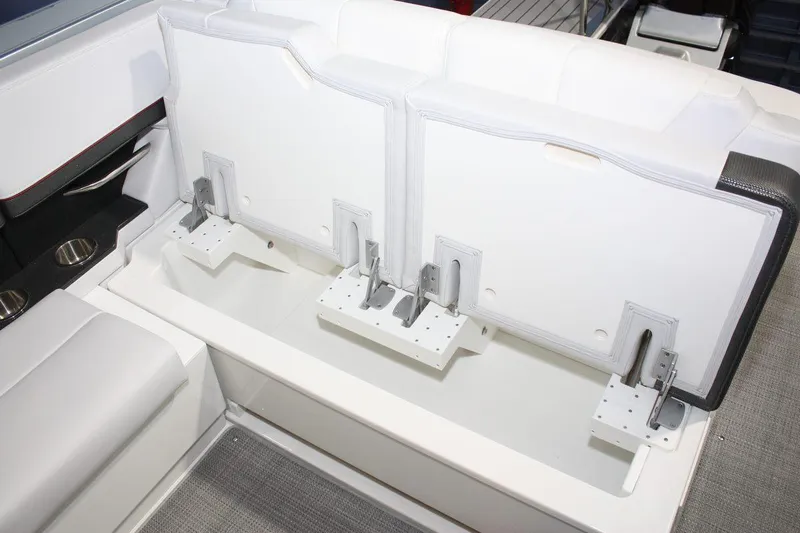 Slide: The Image of 2023 Formula 380 Super Sport Crossover OB boat seating with storage compartment. - 29