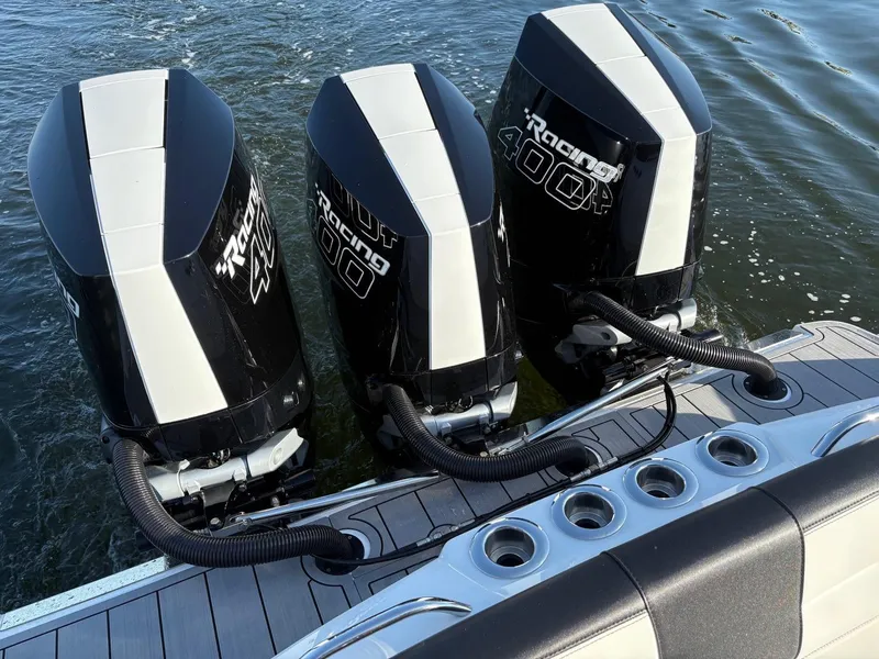 Slide: The Image of Triple Mercury Racing 400R engines on a 2025 Nor-Tech 340 Sport boat. - 9