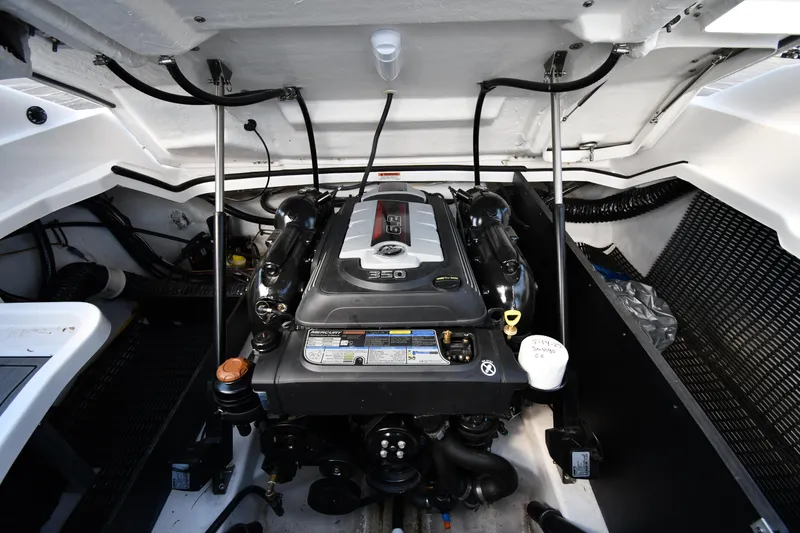 Slide: The Image of Engine compartment of 2023 Monterey 278 Super Sport boat, showcasing powerful engine design. - 45