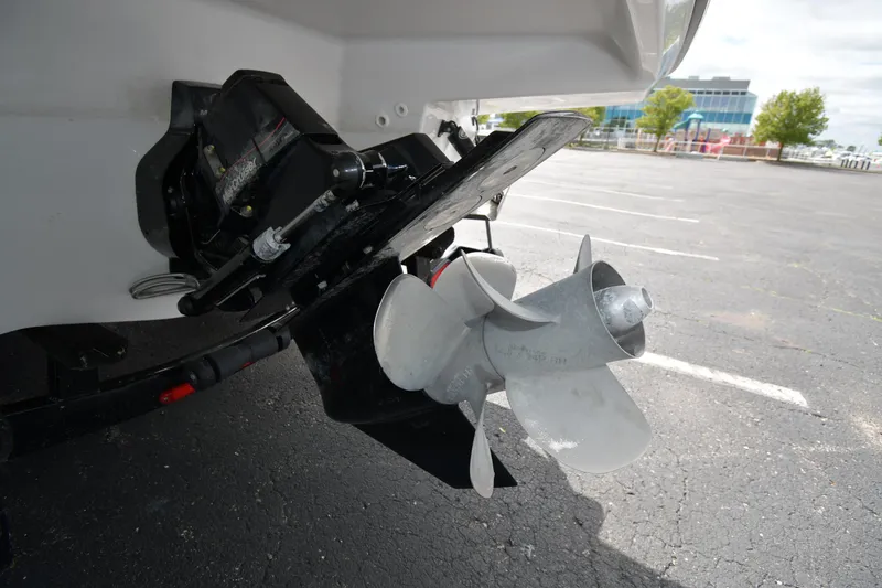 Slide: The Image of 2023 Monterey 278 Super Sport boat propeller in a parking lot. - 5