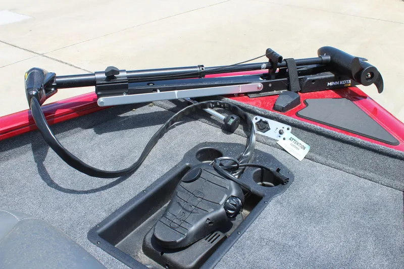 Slide: The Image of 2025 Tracker Pro Team 175 boat with Minn Kota trolling motor and foot pedal control. - 12