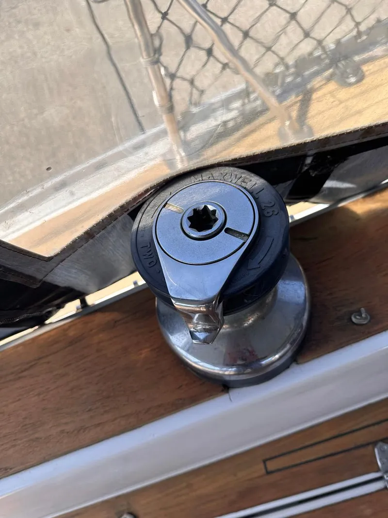 Slide: The Image of Winch on 1985 Whiting 40 sailboat deck, close-up view. - 8