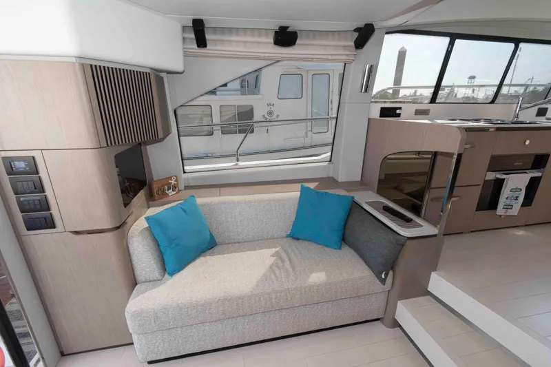 Slide: The Image of Luxurious interior of 2022 Azimut Fly 50 yacht with modern design and cozy seating. - 25
