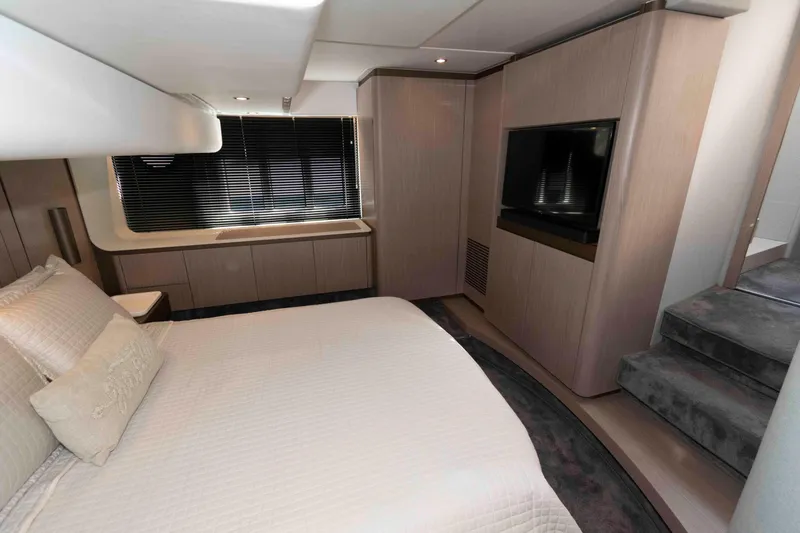 Slide: The Image of Luxurious bedroom interior of 2022 Azimut Fly 50 yacht with modern design and cozy ambiance. - 35