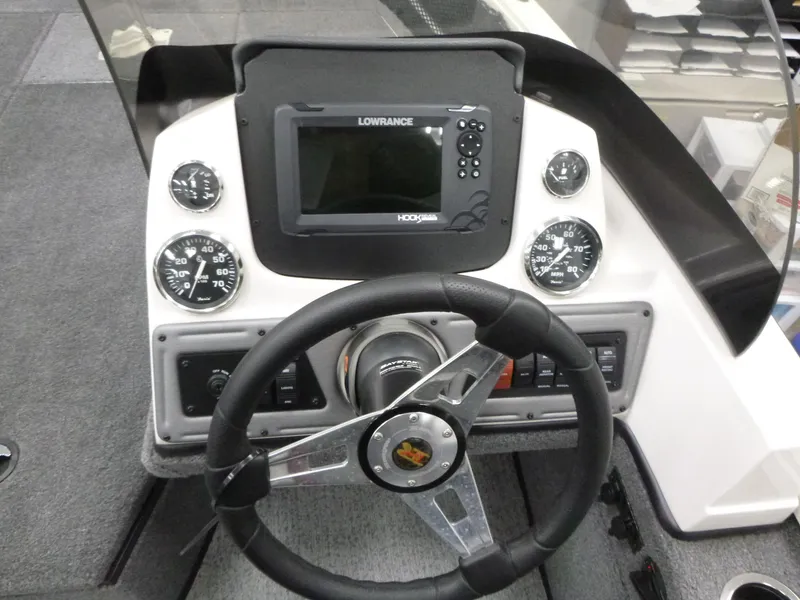 Slide: The Image of 2024 Ranger VS1782SC Angler dashboard with steering wheel and Lowrance display. - 9