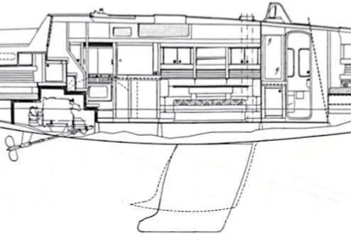 Slide: The Image of Line drawing of 1992 Nautor Swan 44 yacht interior layout, showcasing detailed cabin design. - 11