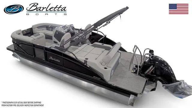 Slide: The Image of 2025 Barletta C20UC pontoon boat with sleek design and modern features. - 48