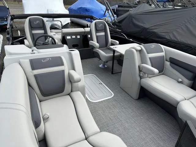 Slide: The Image of 2025 Barletta Boats C20UC interior with luxurious seating and modern design. - 6