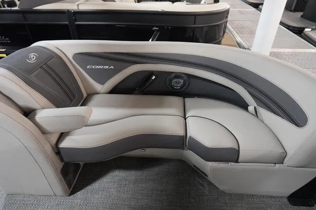 Slide: The Image of 2025 Barletta Corsa 23UC boat interior with luxurious seating and modern design. - 49