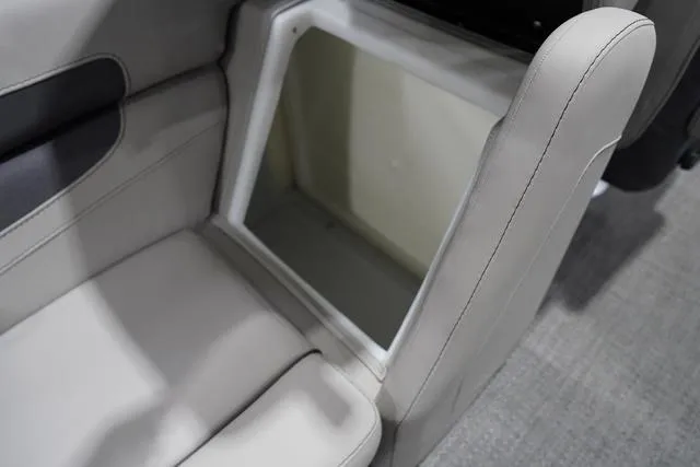 Slide: The Image of Barletta Boats C22QC 2025 model, featuring a built-in storage compartment in the seating area. - 36