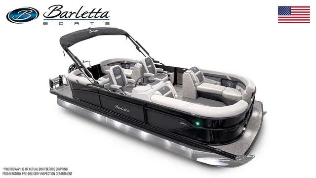 Slide: The Image of 2025 Barletta C22QC pontoon boat with sleek design and luxurious seating. - 44