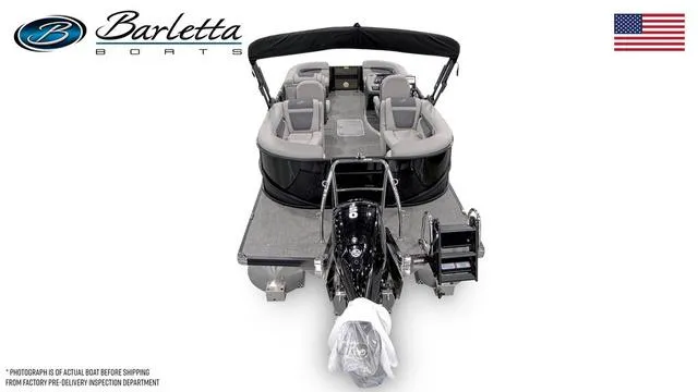 Slide: The Image of 2025 Barletta Boats C22QC pontoon with sleek design and modern features, rear view. - 46