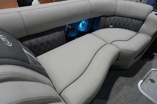 Slide: The Image of Luxurious seating on 2025 Barletta Boats L23M with ambient lighting and elegant design. - 31