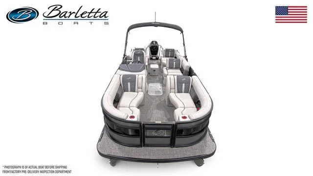 Slide: The Image of 2025 Barletta L23M pontoon boat with luxurious seating and sleek design. - 43