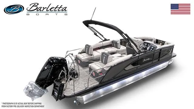 Slide: The Image of Barletta Boats L23M 2025 model, luxury pontoon boat with sleek design and spacious seating. - 45