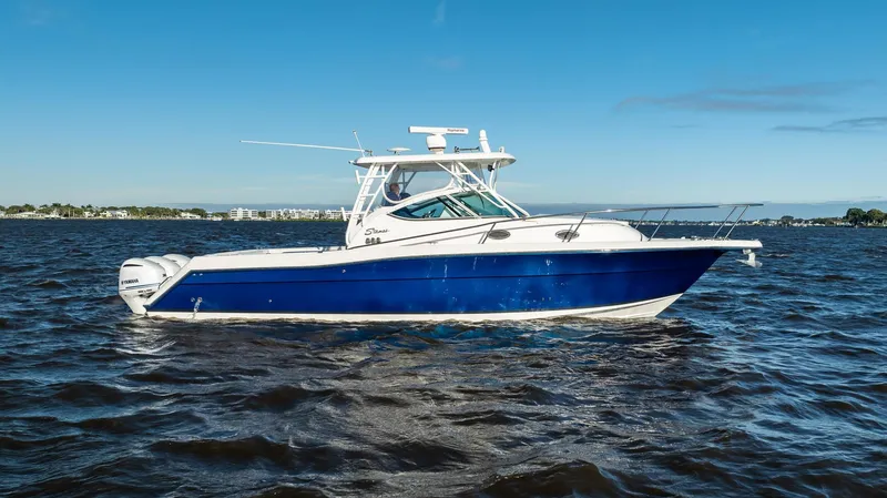 Slide: The Image of 2015 Stamas 390 Aegean boat on open water under clear blue sky. - 1