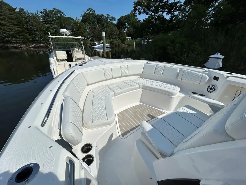 Slide: The Image of Luxurious 2026 Pursuit S 358 boat with spacious seating and elegant design. - 19