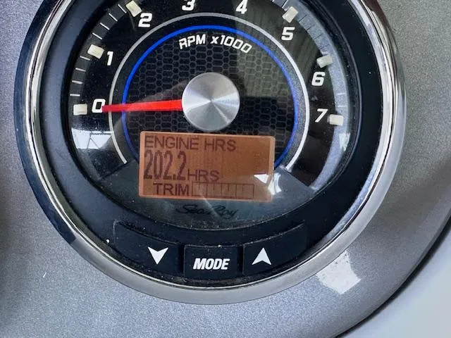 Slide: The Image of Close-up of 2016 Sea Ray 270 Sundeck tachometer showing 202.2 engine hours. - 30