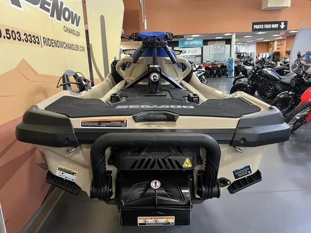 Slide: The Image of 2025 Sea-Doo Waverunner Wake on showroom floor, rear view, showcasing design and features. - 5