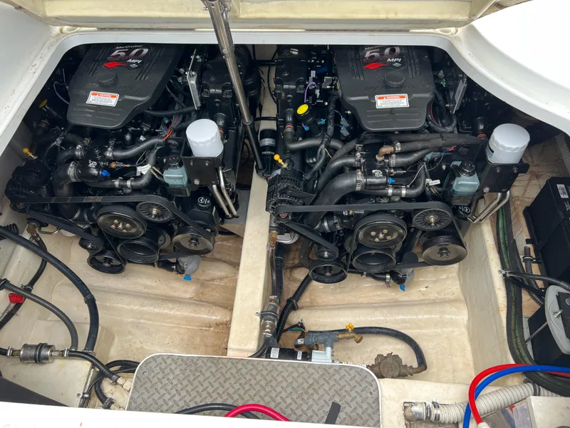 Slide: The Image of Twin MerCruiser engines in a 2004 Formula 27 PC boat engine compartment. - 40