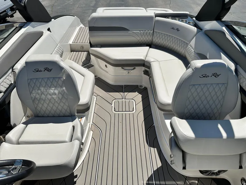 Slide: The Image of Close-up of a Fusion marine speaker on a 2023 Sea Ray 260 SLX boat. - 15