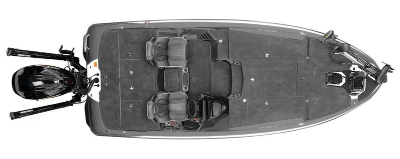 Slide: The Image of Top view of 2025 Skeeter ZXR21 fishing boat with dual seats and motor. - 2