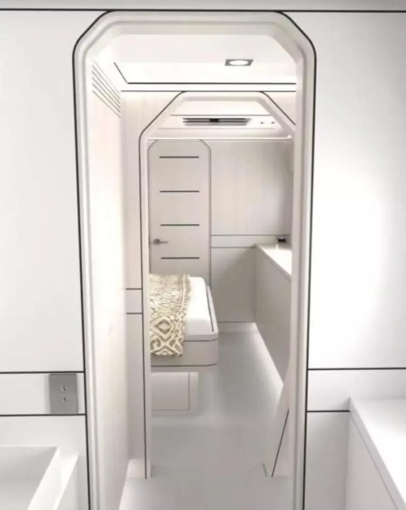 Slide: The Image of Modern interior of 2026 McConaghy MC63P Offshore yacht, featuring sleek white design and minimalist decor. - 24