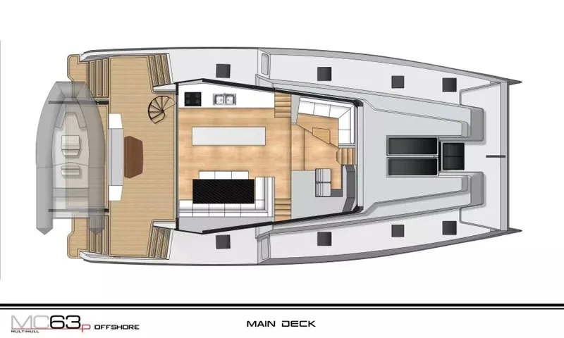 Slide: The Image of Main deck layout of 2026 McConaghy MC63P Offshore yacht, featuring modern design elements. - 28