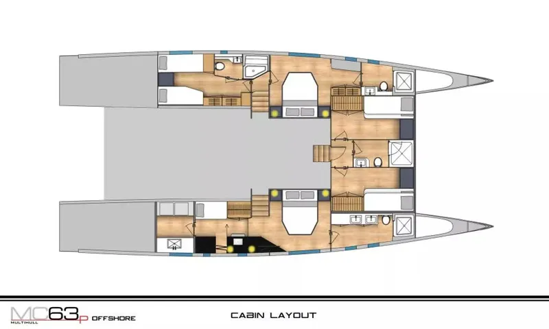 Slide: The Image of Cabin layout of 2026 McConaghy MC63P Offshore catamaran, featuring spacious interiors and modern design. - 31