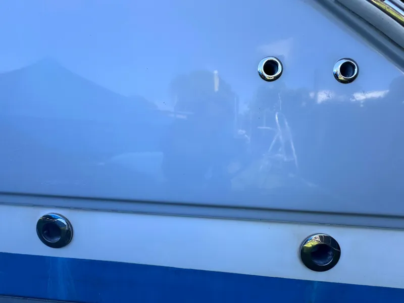 Slide: The Image of Close-up of 2011 Sea Fox 256 WA Voyager boat hull with fittings. - 23