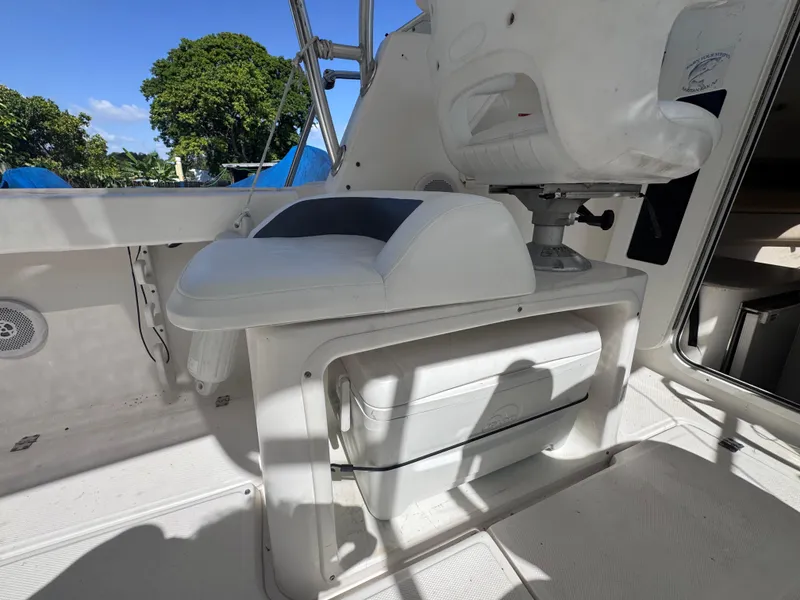Slide: The Image of 2011 Sea Fox 256 WA Voyager boat interior with seating and storage. - 48