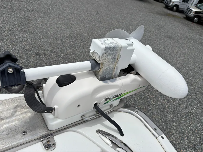 Slide: The Image of Bow-mounted trolling motor on a 2015 Cape Horn 27X3 boat, parked on gravel. - 21