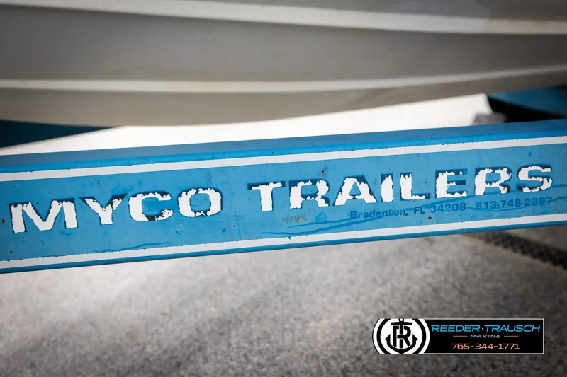 Slide: The Image of Blue Myco Trailers logo on a 1993 Excel 20SX boat trailer. - 46