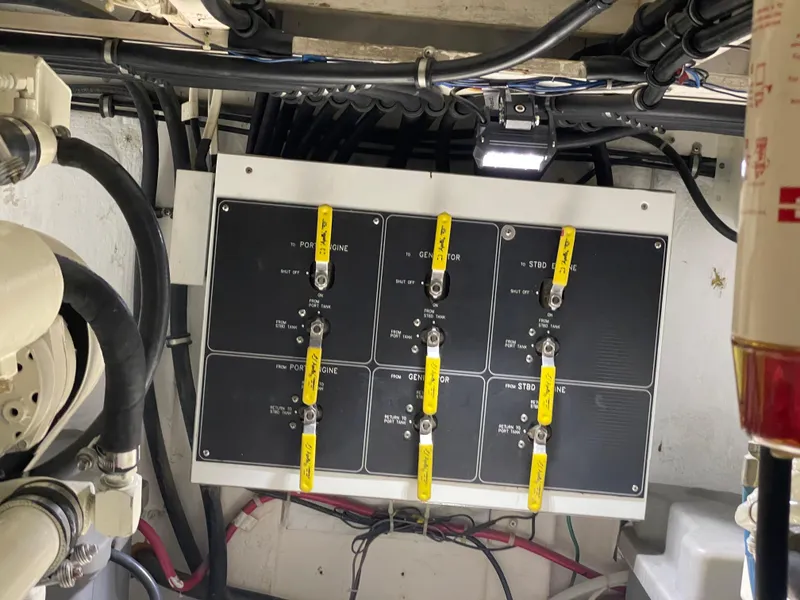 Slide: The Image of Electrical panel in a 1998 Bayliner 4087 Aft Cabin Motoryacht engine room. - 24