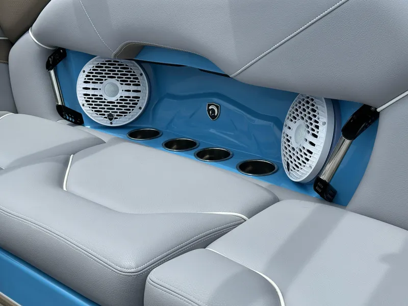 Slide: The Image of Interior of 2025 Centurion NV233 with speakers and cup holders. - 14