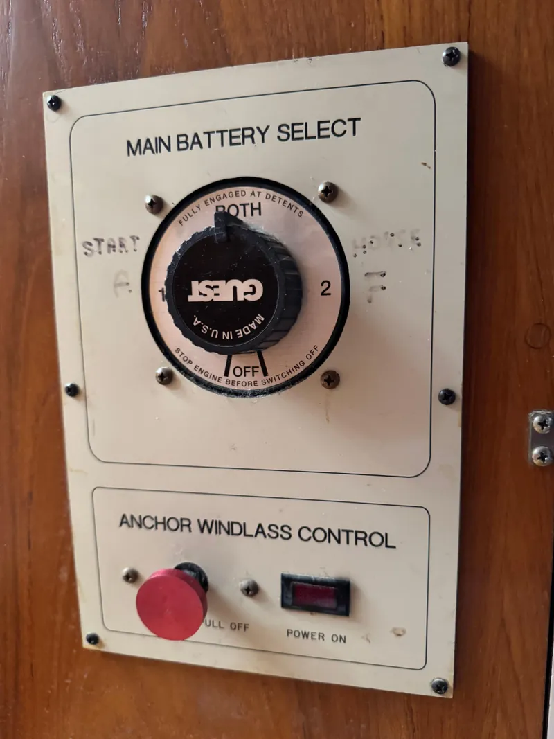Slide: The Image of Main battery and anchor windlass control panel on a 1995 Catalina 400 yacht. - 31