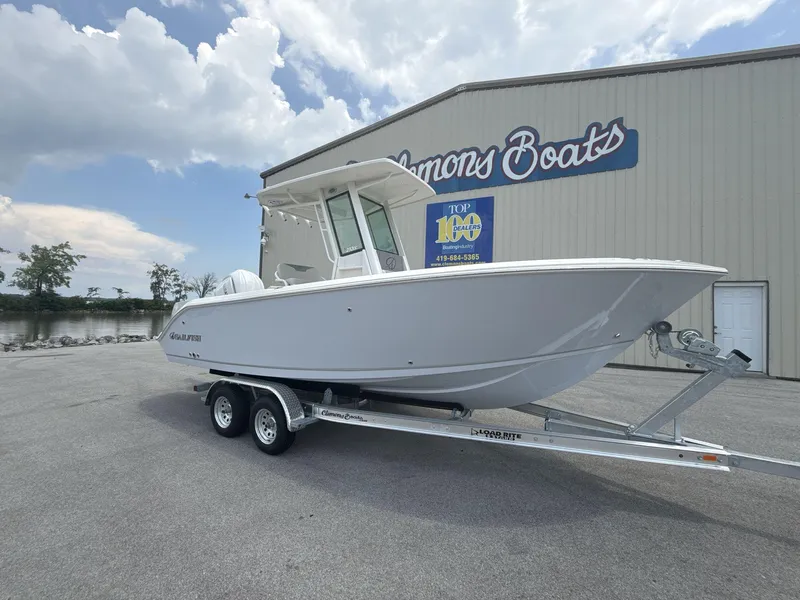 Slide: The Image of 2025 Sailfish 232 CC boat on trailer at Lemons Boats dealership. - 3